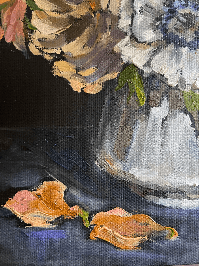 Art Nouveau Rose Bouquet. Original oil painting on stretched black canvas