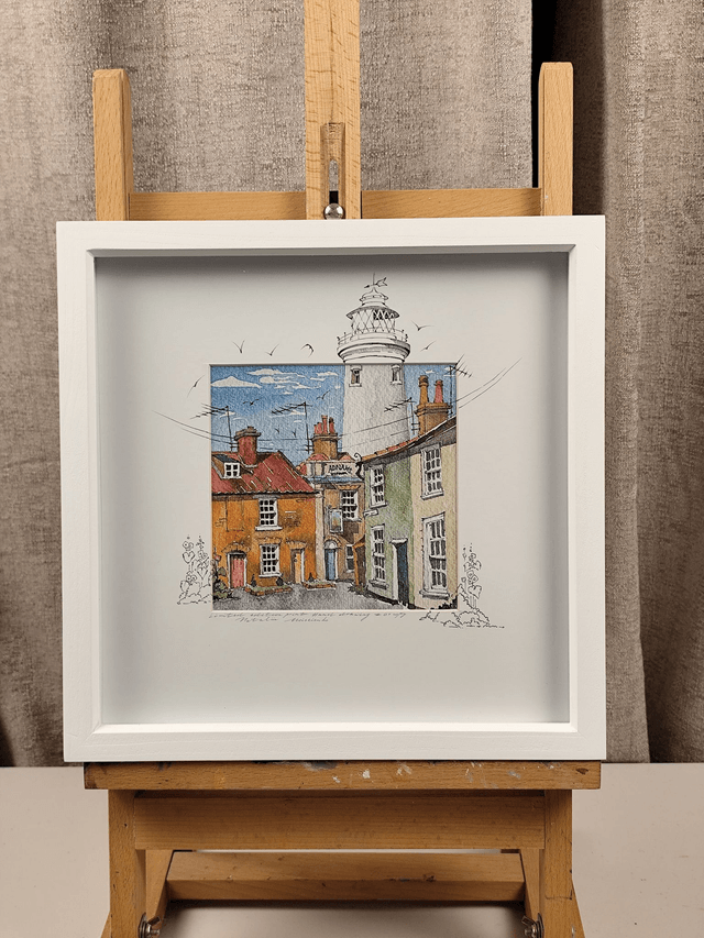 Southwold Lighthouse L.e. print & hand-drawing signed in frame
