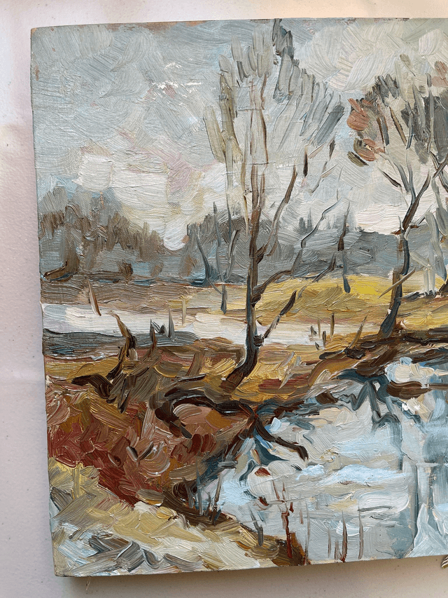 Spring on the lake. Oil painting on canvas. Original art