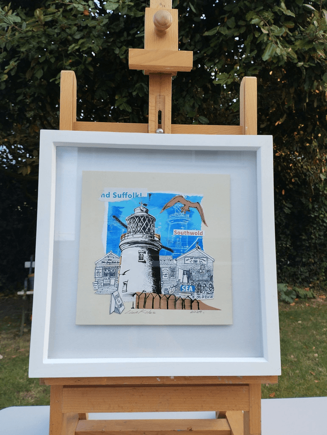 Southwold, Sole Bay Fish. Original collage in frame