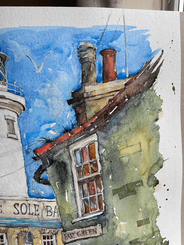 View of Southwold Lighthouse. Original art. Watercolor painting