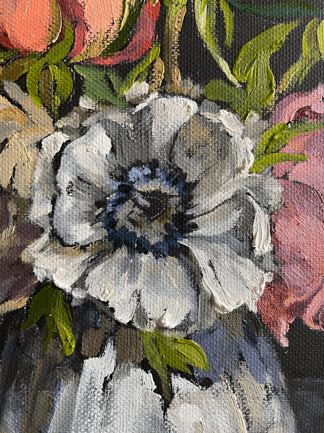 Art Nouveau Rose Bouquet. Original oil painting on stretched black canvas