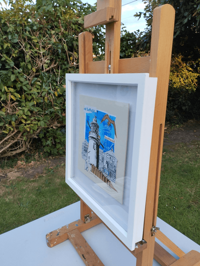 Southwold, Sole Bay Fish. Original collage in frame
