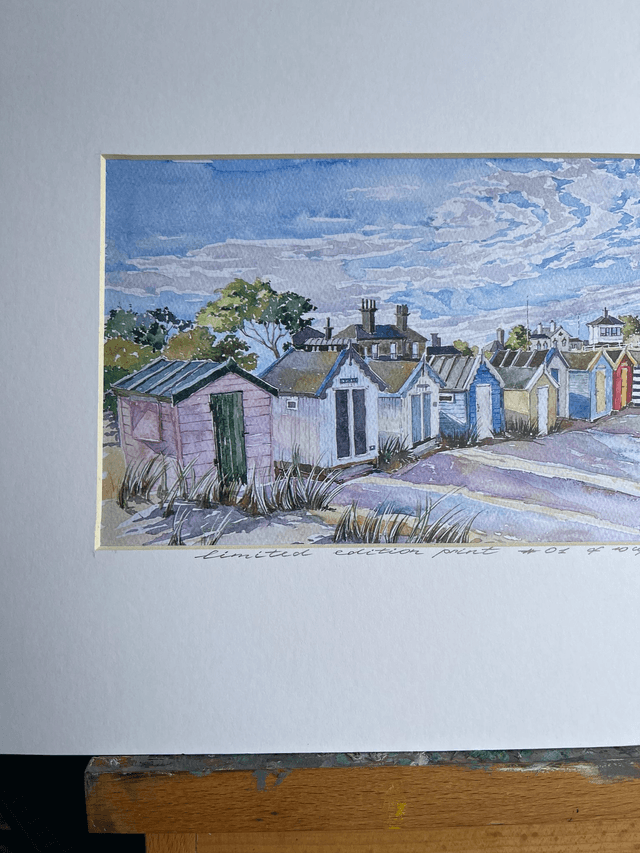 Southwold beach huts. Panorama. L.e. print signed in frame