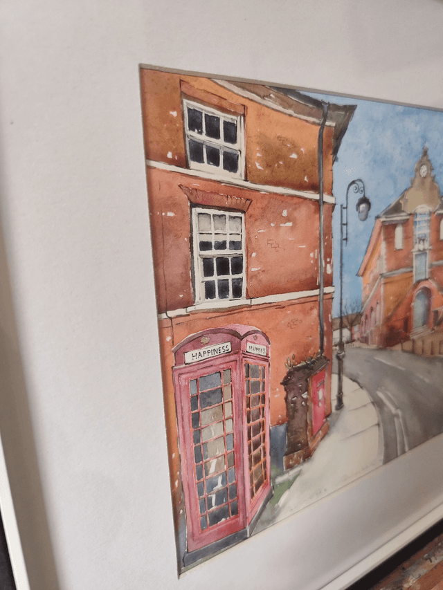 Woodbridge Market Hill. The Shire Hall. Original watercolour painting