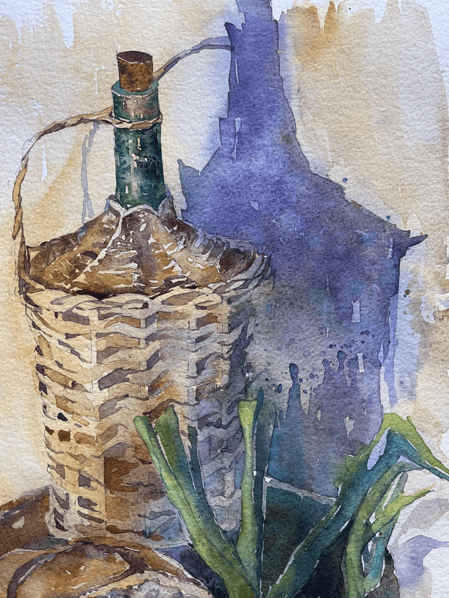 Old style still life Vine and veg. Original watercolour art