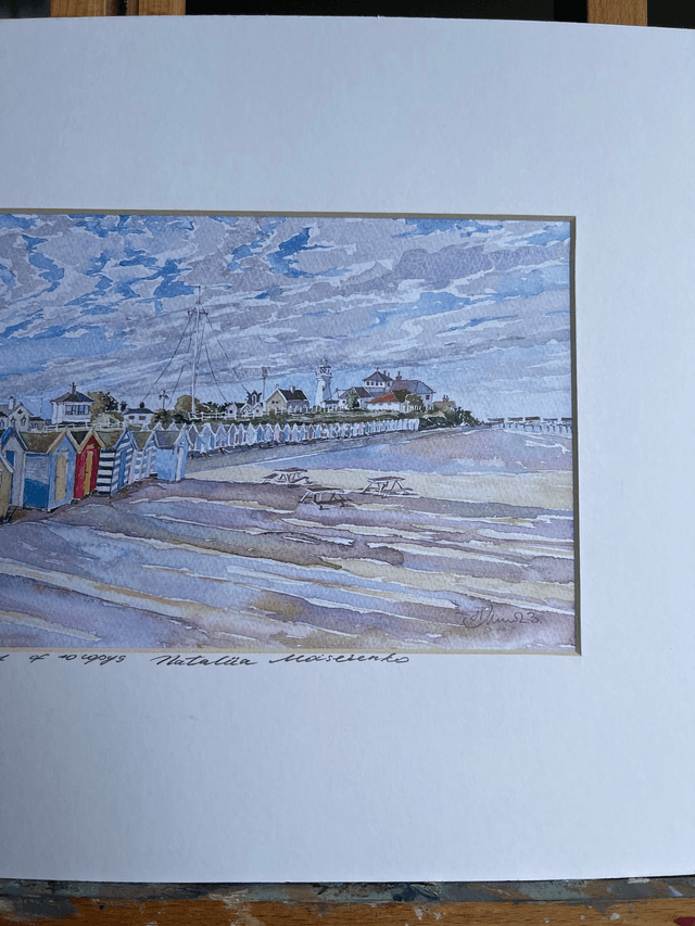 Southwold beach huts. Panorama. L.e. print signed in frame