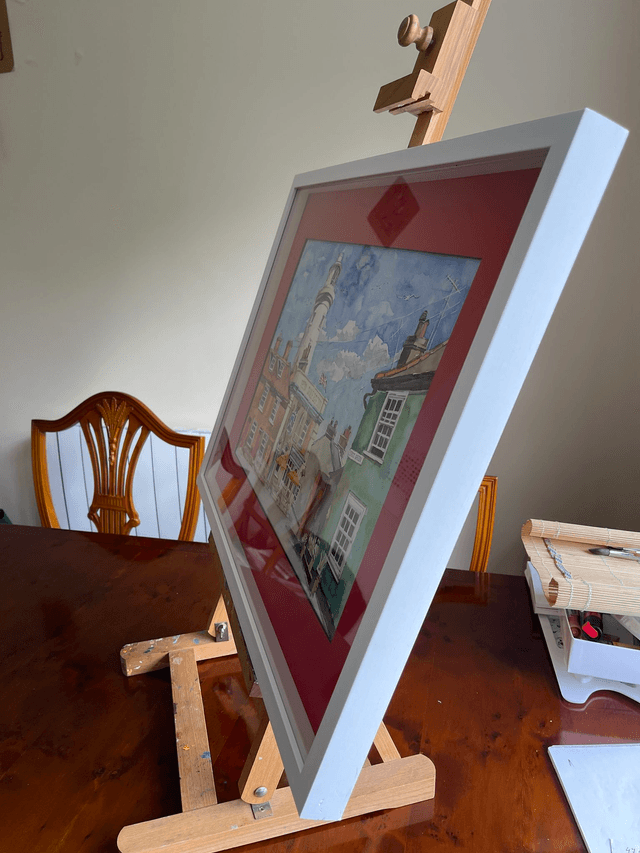 Southwold Lighthouse. Watercolor painting. Original art in frame under glass