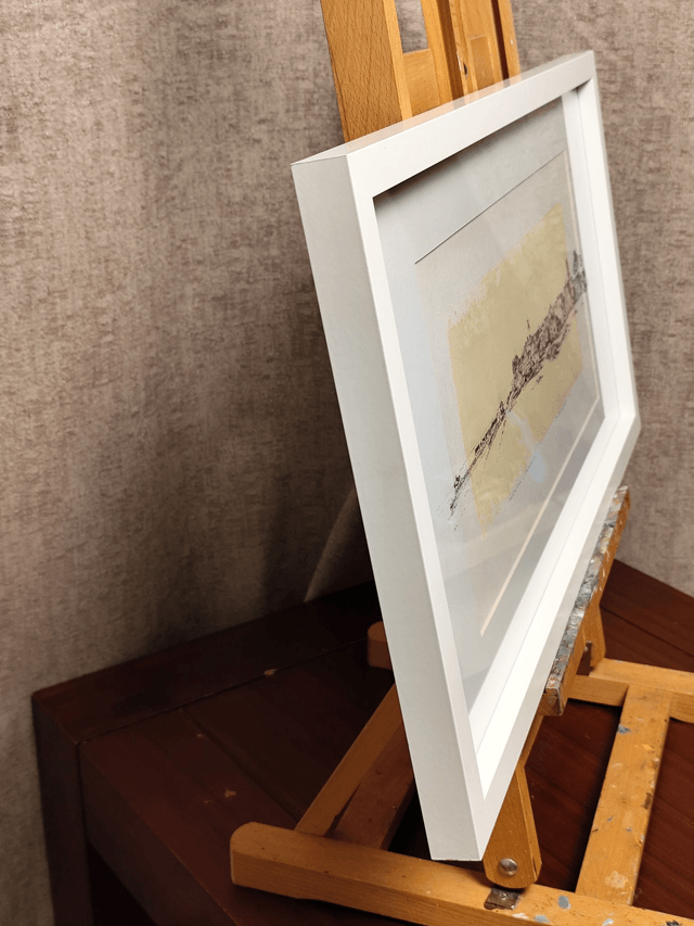 Southwold Sea wide View. Original art. Drawing, mix-media in frame under glass