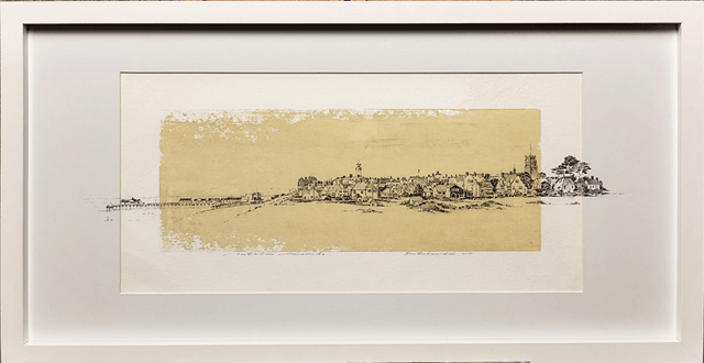 Southwold Sea wide View. Original art. Drawing, mix-media in frame under glass