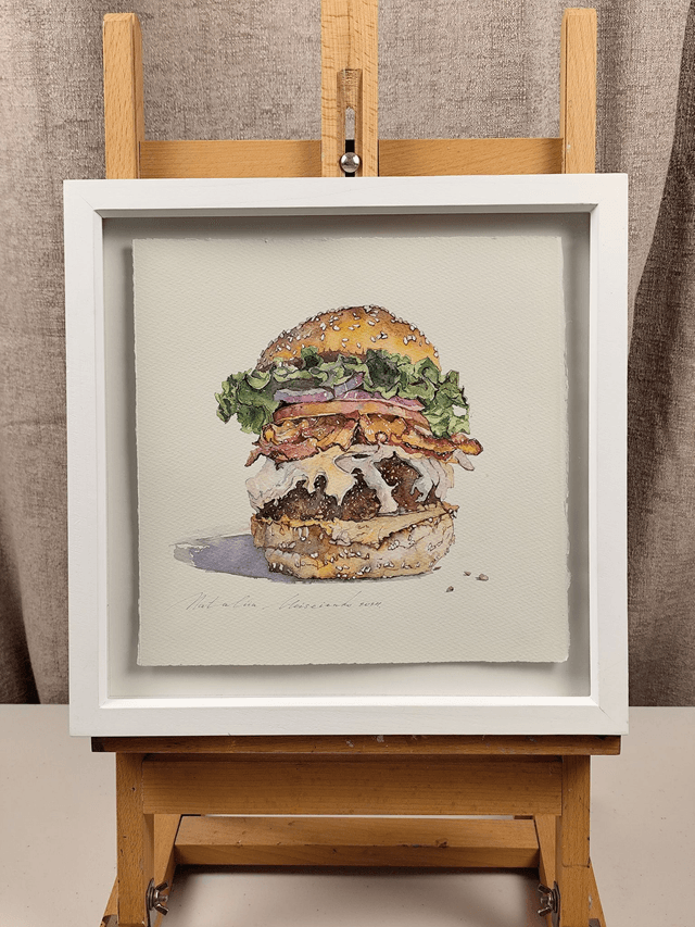 Big Burger. Original watercolour in frame