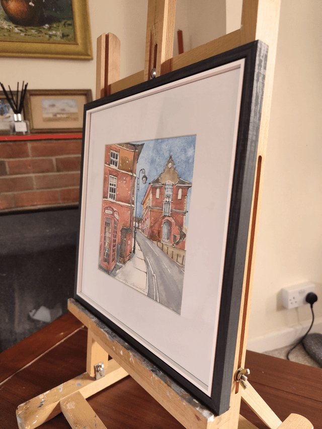 Woodbridge Market Hill. The Shire Hall. Original watercolour painting